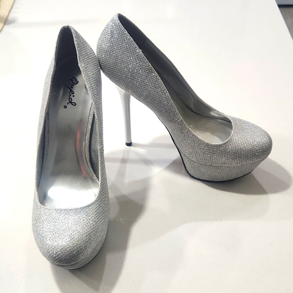 Shiny silver high heels